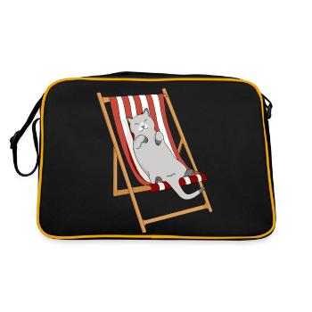 Faule Katze in der Liege - Retro Tasche - Schwarz/Gold - Hinten