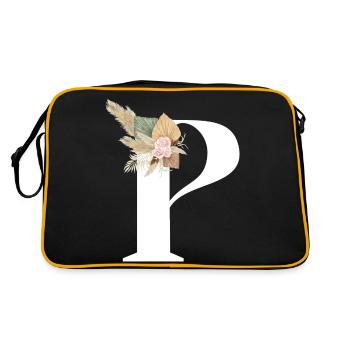 Buchstabe P blumig - Retro Tasche - Schwarz/Gold - Hinten