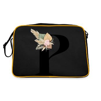 Buchstabe P blumig - Retro Tasche - Schwarz/Gold - Hinten