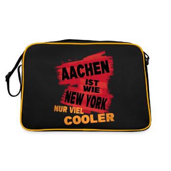 Aachen Deutschland Stadt Spruch Ist Wie New York - Retro Tasche - Schwarz/Gold - Hinten