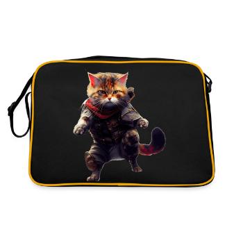 Chat habillé dans des vêtements prêts pour la bataille - Sac Retro - noir/or - Dos