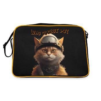 Katze mit Helm - Was guckst du? - Retro Tasche - Schwarz/Gold - Hinten