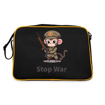 STOP WAR MONKEY - Retro Tasche - Schwarz/Gold - Hinten