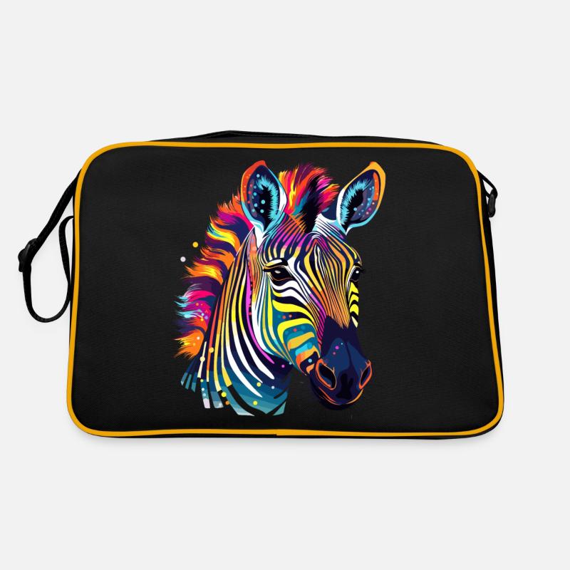 Buntes Zebra Farbkleckse Farbspritzer - Retro Tasche - Schwarz/Gold
