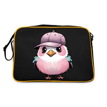 Cute Pink Bird with Baseball Cap - Retro Bag - black/gold - Back