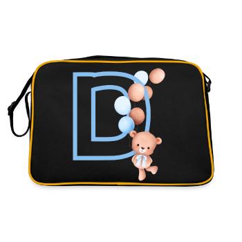 Blauer Buchstabe D Bär - Retro Tasche - Schwarz/Gold - Hinten