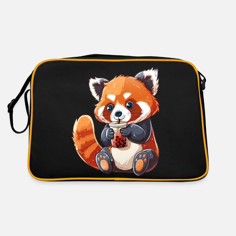 Roter Panda Kleiner Panda Bubble Tea Boba Tea - Retro Tasche - Schwarz/Gold