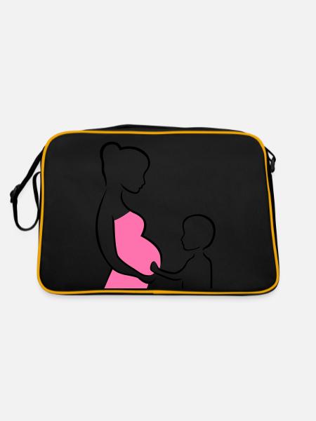 Schwangere mit Sohn Silhouette - Retro Tasche - Schwarz/Gold - Hinten