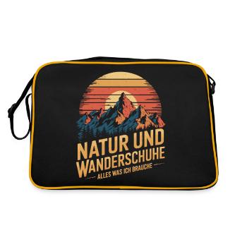 Wandern Wald Berge Wanderschuhe Spruch - Retro Tasche - Schwarz/Gold - Hinten