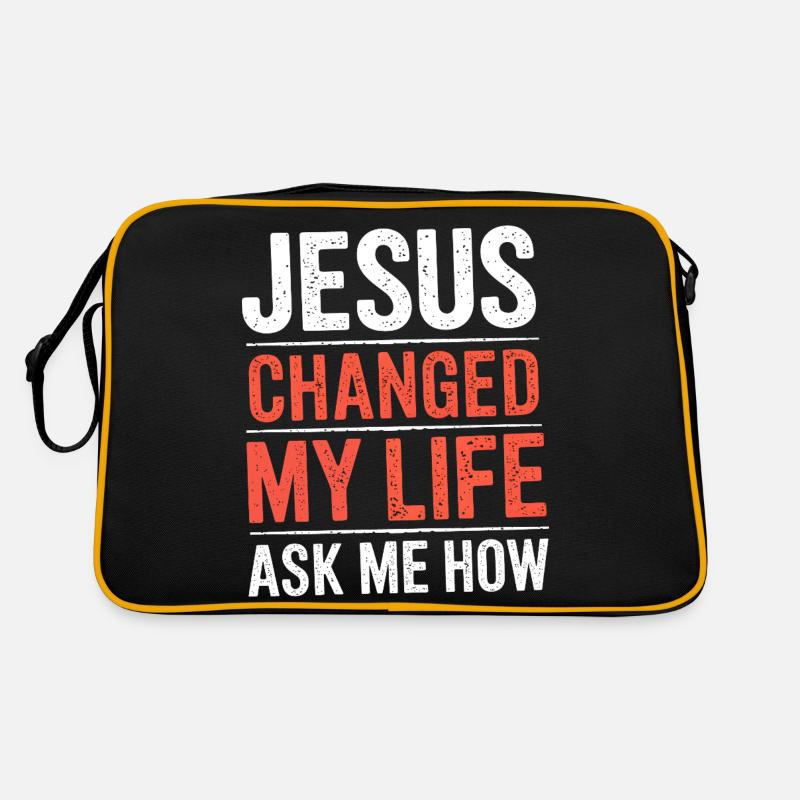 Jesus hat mein Leben verändert! Christlich - Retro Tasche - Schwarz/Gold
