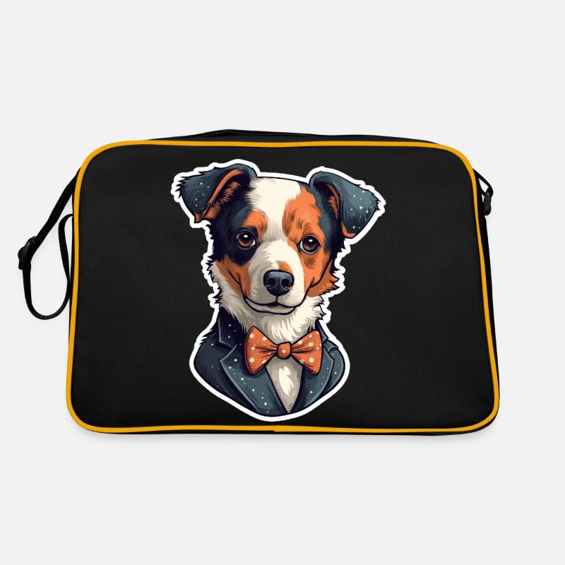 A cute dog wearing a bowtie Retro Bag