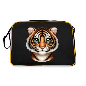 Portrait de tigre - tête aux yeux verts - Sac Retro - noir/or - Dos