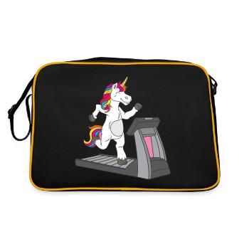 Sportliches Einhorn auf dem Laufband - - Retro Tasche - Schwarz/Gold - Hinten