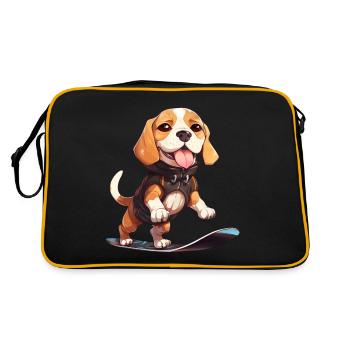 Süßer Beagle Snowboarder - Winterfreude im - Retro Tasche - Schwarz/Gold - Hinten