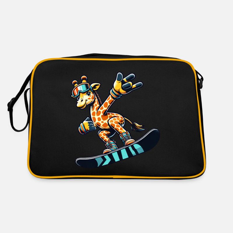 Coole Giraffe auf dem Snowboard Retro Tasche