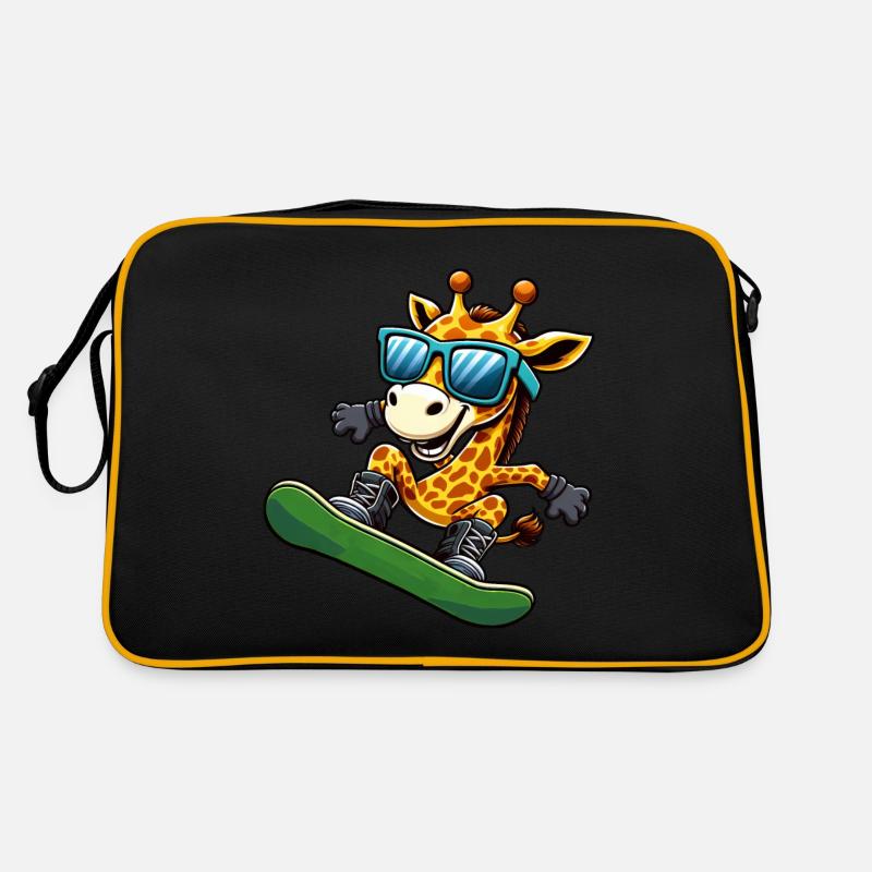 Snowboard-Giraffe: Wintersport-Abenteuer Retro Tasche