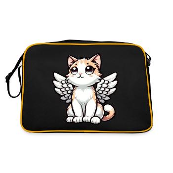 Cute Cat Angel Comic Drawing - Retro Bag - black/gold - Back