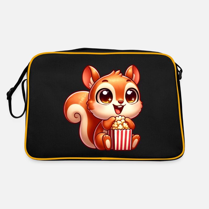 Süßes Eichhörnchen mit Popcorn Cartoon Retro Tasche