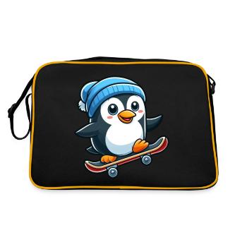 drôle pingouin planche à roulettes planche à roulettes bande dessinée dessin animé - Sac Retro - noir/or - Dos