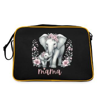 Mama Heart Floral Wreath Elephant Baby Shower - Retro Tasche - Schwarz/Gold - Hinten