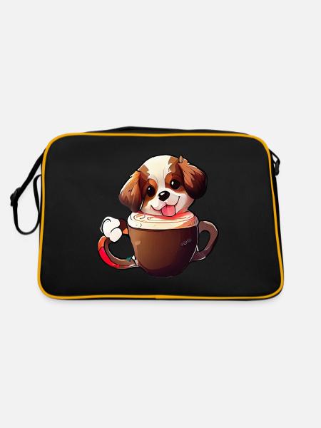 Zeige deine Liebe zu Hunden und Kaffee - Retro Tasche - Schwarz/Gold - Hinten