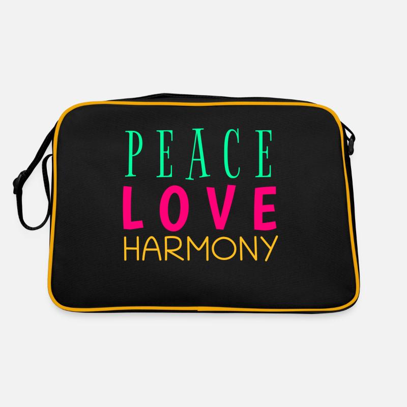 Peace, Love & Harmony - Retro Tasche - Schwarz/Gold