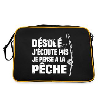 Désolé J'écoute Pas Je Pense A La Pêche Humour - Sac Retro - noir/or - Dos