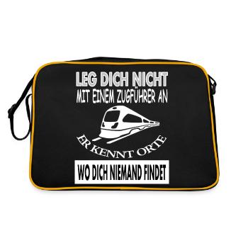 Ich bin Zugführer Dampflok Zugfahrt Geschenkidee - Retro Tasche - Schwarz/Gold - Hinten
