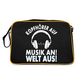 Musikfan Musik hören Kopfhörer Musiker Geschenk - Retro Tasche - Schwarz/Gold - Hinten