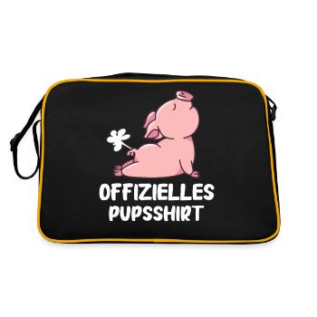 Schwein Schweine Ferkel Bauer Landwirt Sau - Retro Tasche - Schwarz/Gold - Hinten