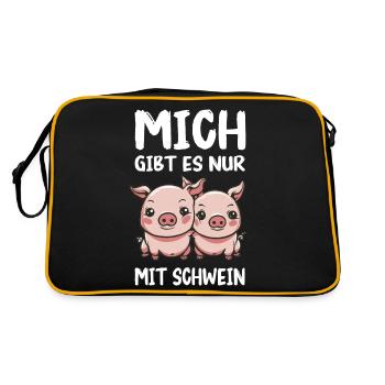 Schwein Schweine Ferkel Bauer Landwirt Sau - Retro Tasche - Schwarz/Gold - Hinten