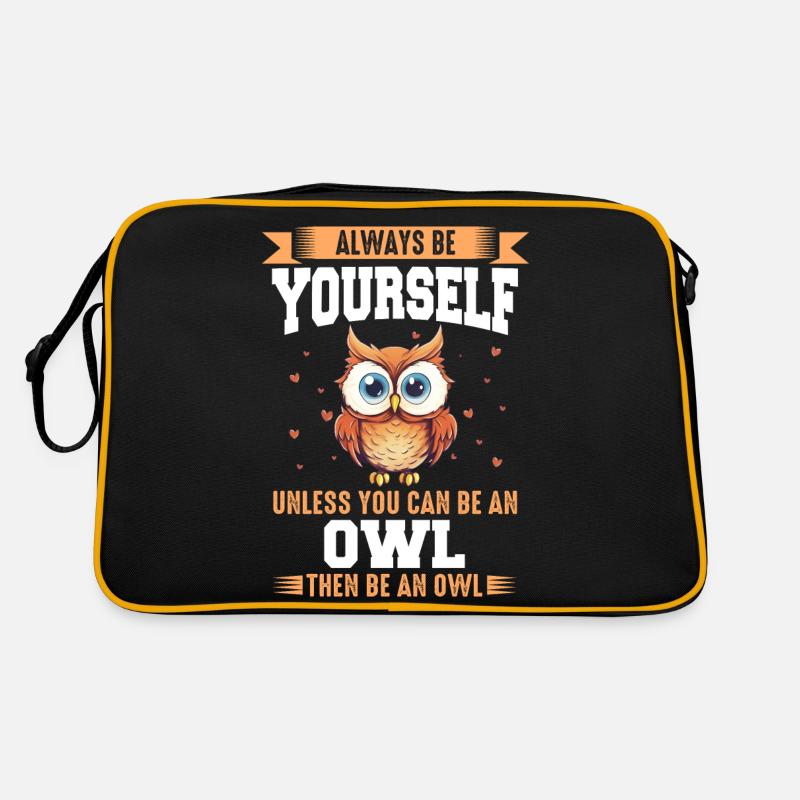 Eule Vogel Tier Eulen - Retro Tasche - Schwarz/Gold