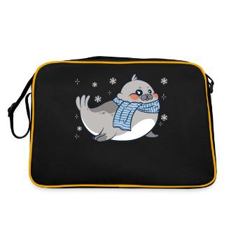 Robbe Robben Tier Seelöwe - Retro Tasche - Schwarz/Gold - Hinten