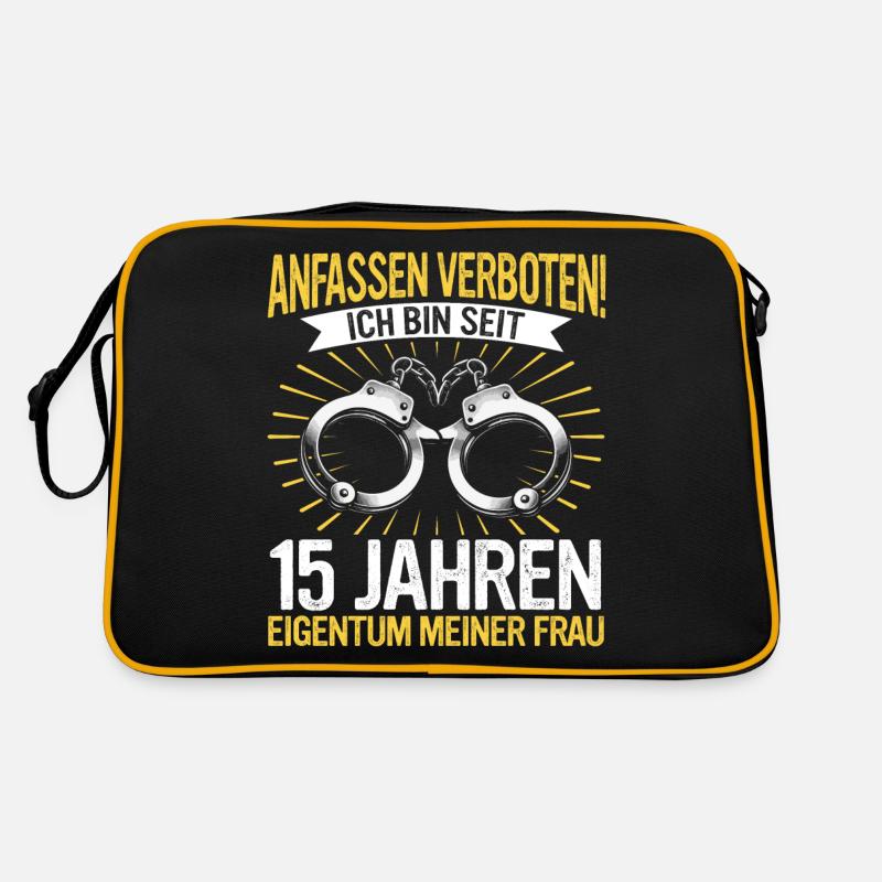 15 Hochzeitstag Jahrestag Ehemann Ehefrau - Retro Tasche - Schwarz/Gold