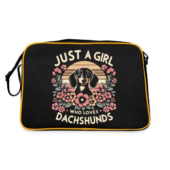 Dackel Hund - Retro Tasche - Schwarz/Gold - Hinten