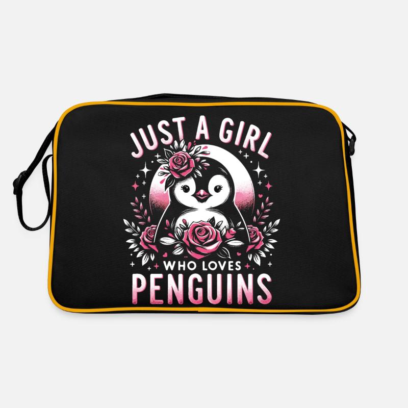 Pinguin Pinguine Tier - Retro Tasche - Schwarz/Gold