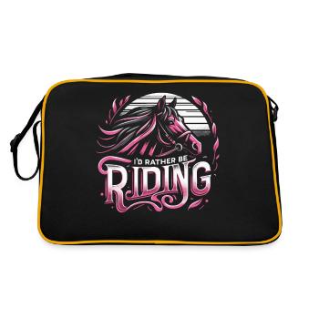 Pferd Pferde Reiten Pferdereiten Sprungreiten - Retro Tasche - Schwarz/Gold - Hinten