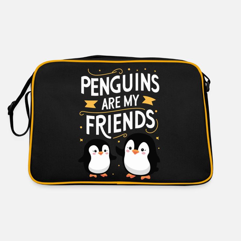 Pinguin Pinguine Tier - Retro Tasche - Schwarz/Gold