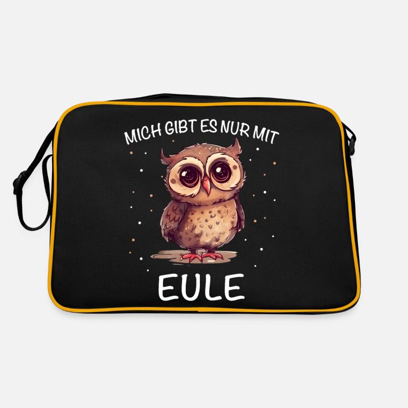 Nachteule Eule Eulen Vogel - Retro Tasche - Schwarz/Gold