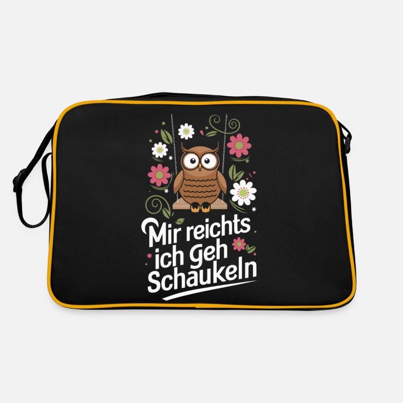 Nachteule Eule Eulen Vogel - Retro Tasche - Schwarz/Gold