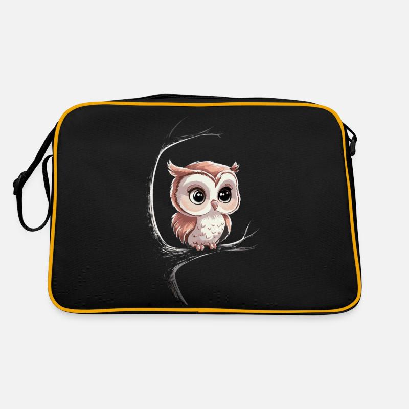 Nachteule Eule Eulen Vogel - Retro Tasche - Schwarz/Gold