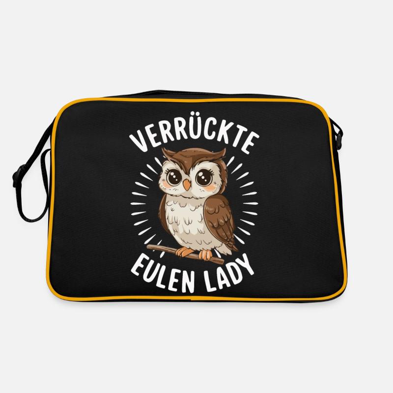 Nachteule Eule Eulen Vogel - Retro Tasche - Schwarz/Gold