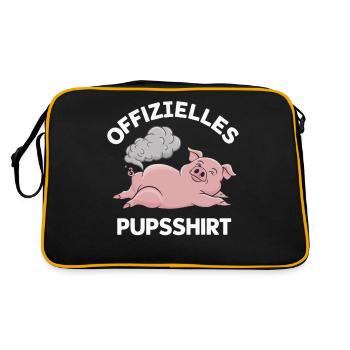 Schwein Schweine Ferkel Bauer Landwirt Sau - Retro Tasche - Schwarz/Gold - Hinten