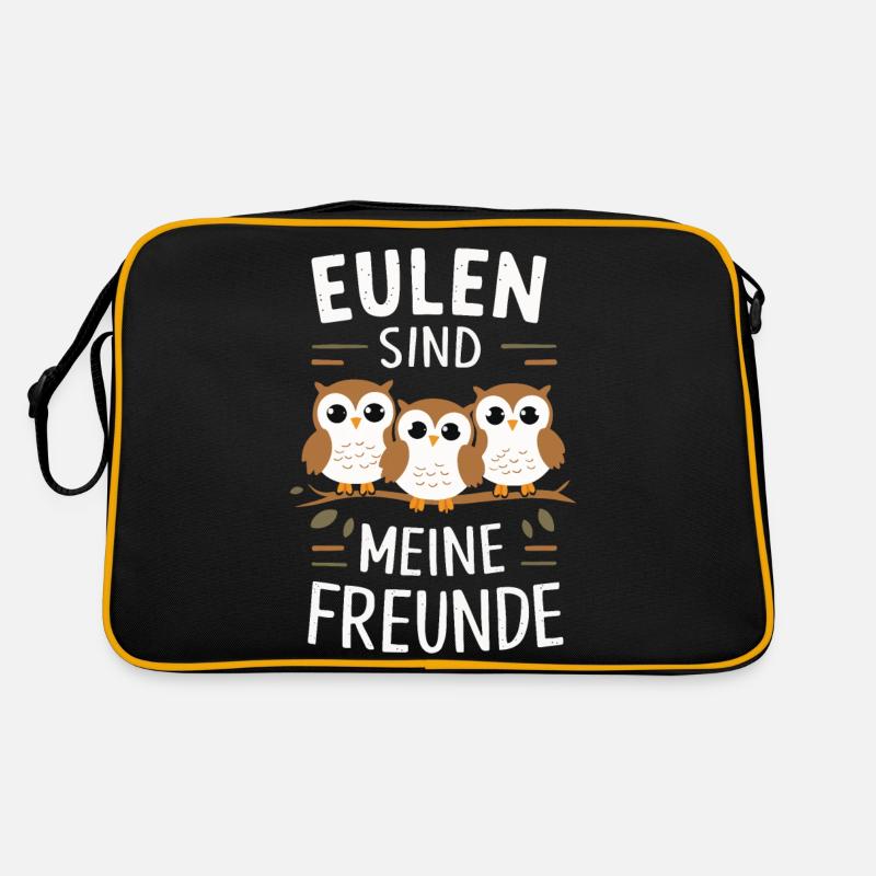 Nachteule Eule Eulen Vogel - Retro Tasche - Schwarz/Gold