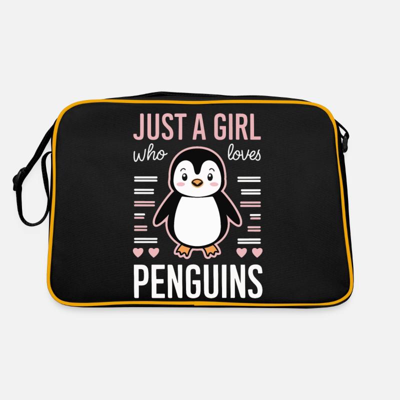 Pinguin Pinguine Tier - Retro Tasche - Schwarz/Gold