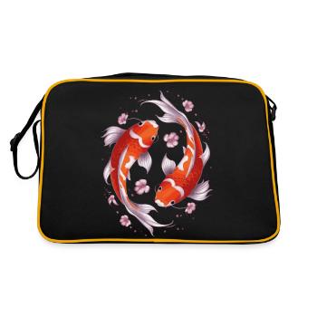 Koi Fisch Karpfen Japan China Fische - Retro Tasche - Schwarz/Gold - Hinten