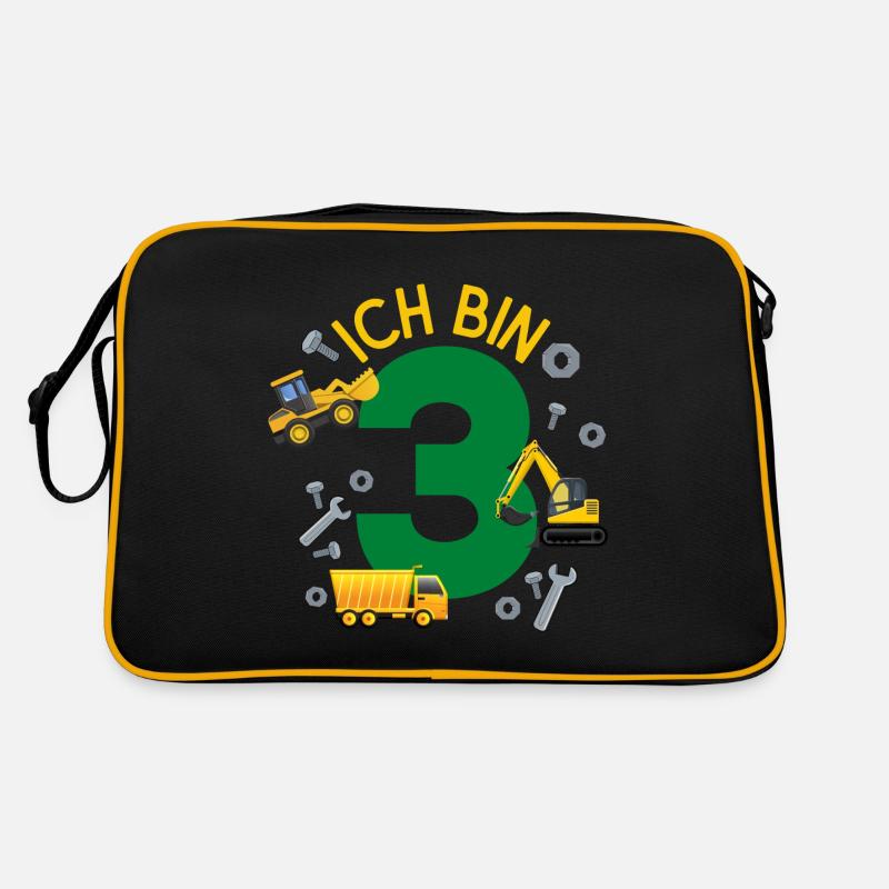 Ich bin 3 Jahre Geburtstag Mädchen Junge Baustelle Retro Tasche