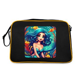 Niedliche Meerjungfrau mit Fischen - Retro Tasche - Schwarz/Gold - Hinten