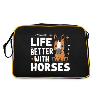 Pferd Pferde Reiten Pferdereiten Sprungreiten - Retro Tasche - Schwarz/Gold - Hinten