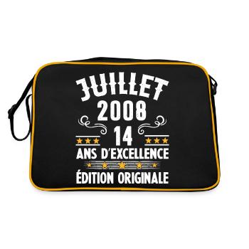 14 Ans Anniversaire Vintage Né(e) en Juillet 2008 - Sac Retro - noir/or - Dos